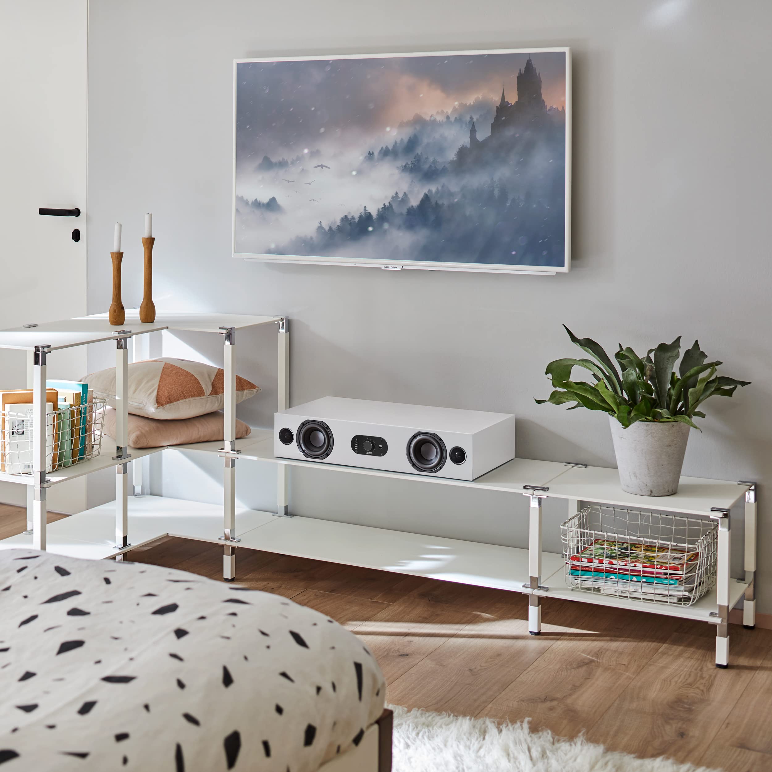 Nubert nuBoxx AS-225 max | Weiße Soundbar mit weißer Front | Stereobar für HiFi | TV-Lautsprecher belastbar bis 50 kg | Soundbase mit Klangregelung | Stereobase für Heimkino | Sounddeck
