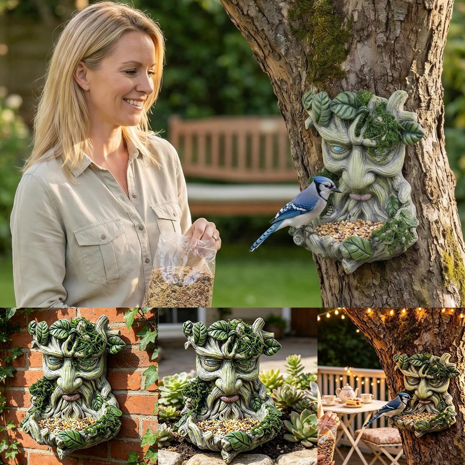 para pájaros con Cara de árbol – Escultura de máscara de guardián del Bosque de Resina 3D de 5,12 Pulgadas, Acento artístico de jardín Resistente a la Intemperie, Unidad de decoración colgant