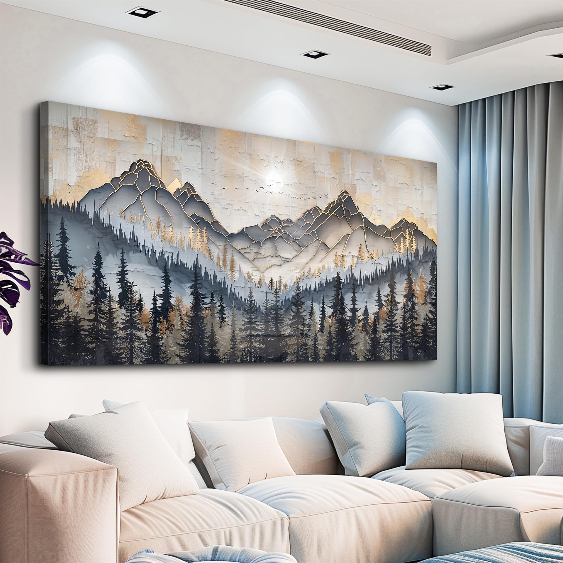 PHAOHUAXM Large Canvas Wall Decor For Bedroom Large Wall Art For Living Room Dining Room Modern Office Abstract Ink-Wash Landscape Mountain Wall