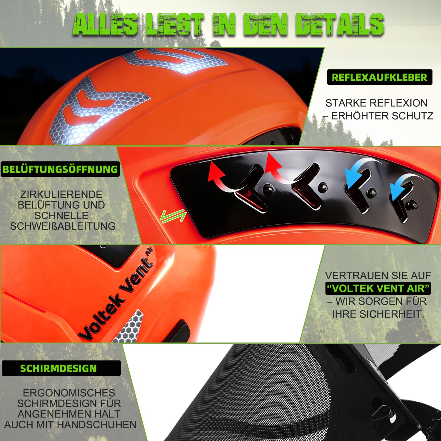 GREEN DEVIL VOLTEK Forest AIR Casque de protection forestier ABS pour postes de travail de haut niveau Certification EN12492 Conforme à la norme EN397 Absorption des chocs et résistance à la
