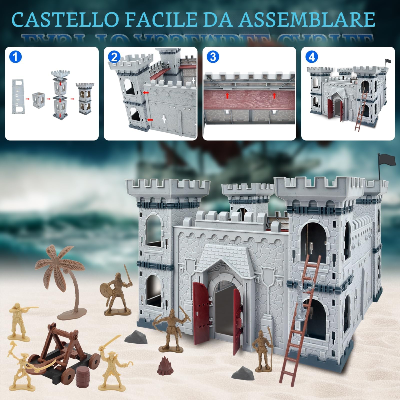 deAO Castello Medievale Giocattoli del Figure Cavalieri Action Set | 310 Pezzi Soldatini Militari Playset, Modello Militare Giocattolo Medievale, Set di Gioco Militari Regalo per Bambini 3+ Anni