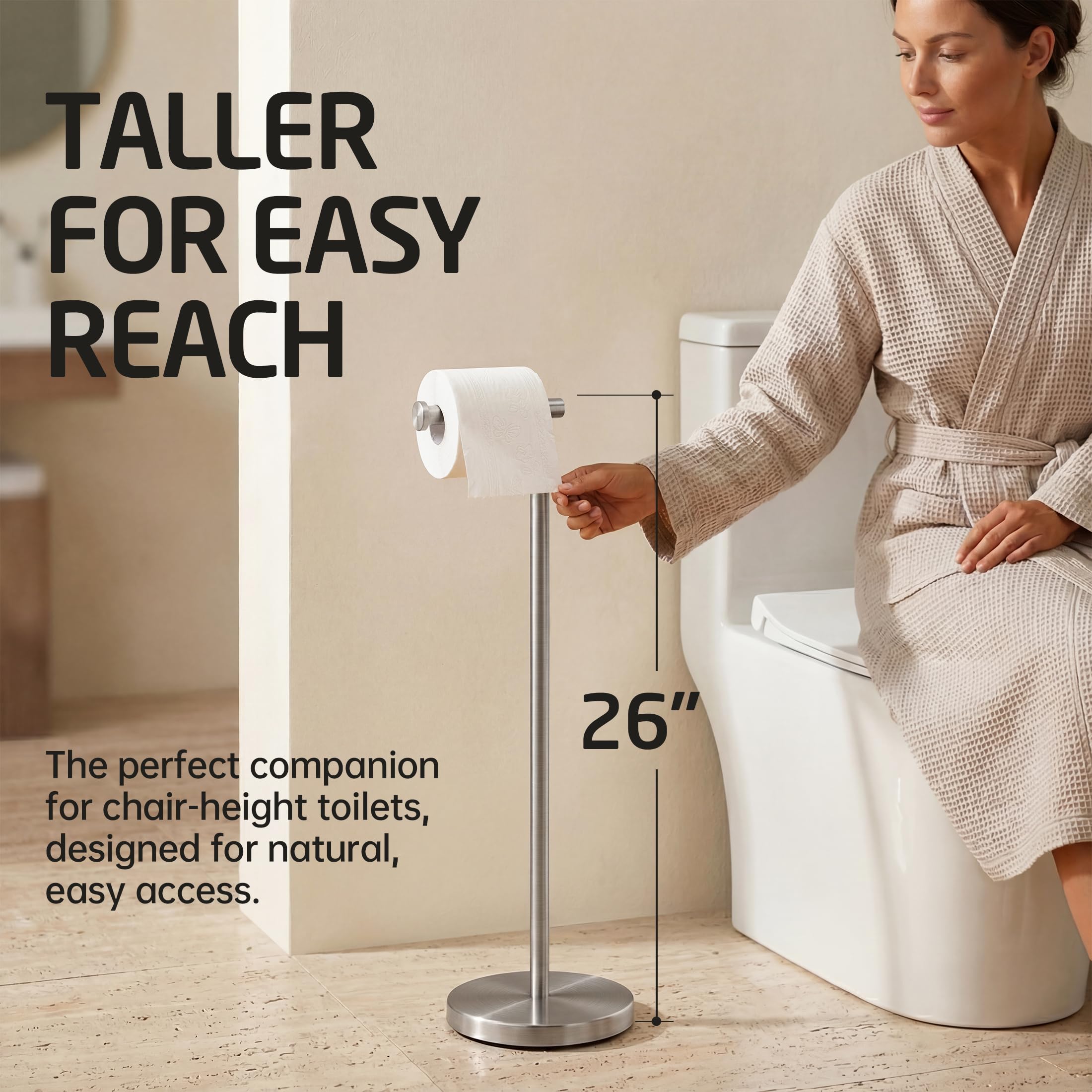 KES Toilettenpapierhalter, 66 cm H (größere Version), freistehender Toilettenpapierrollenhalter mit beschwerter Basis, für Badezimmer, rostfreier SUS304 Edelstahl, gebürstete Oberfläche, BPH283S66-2