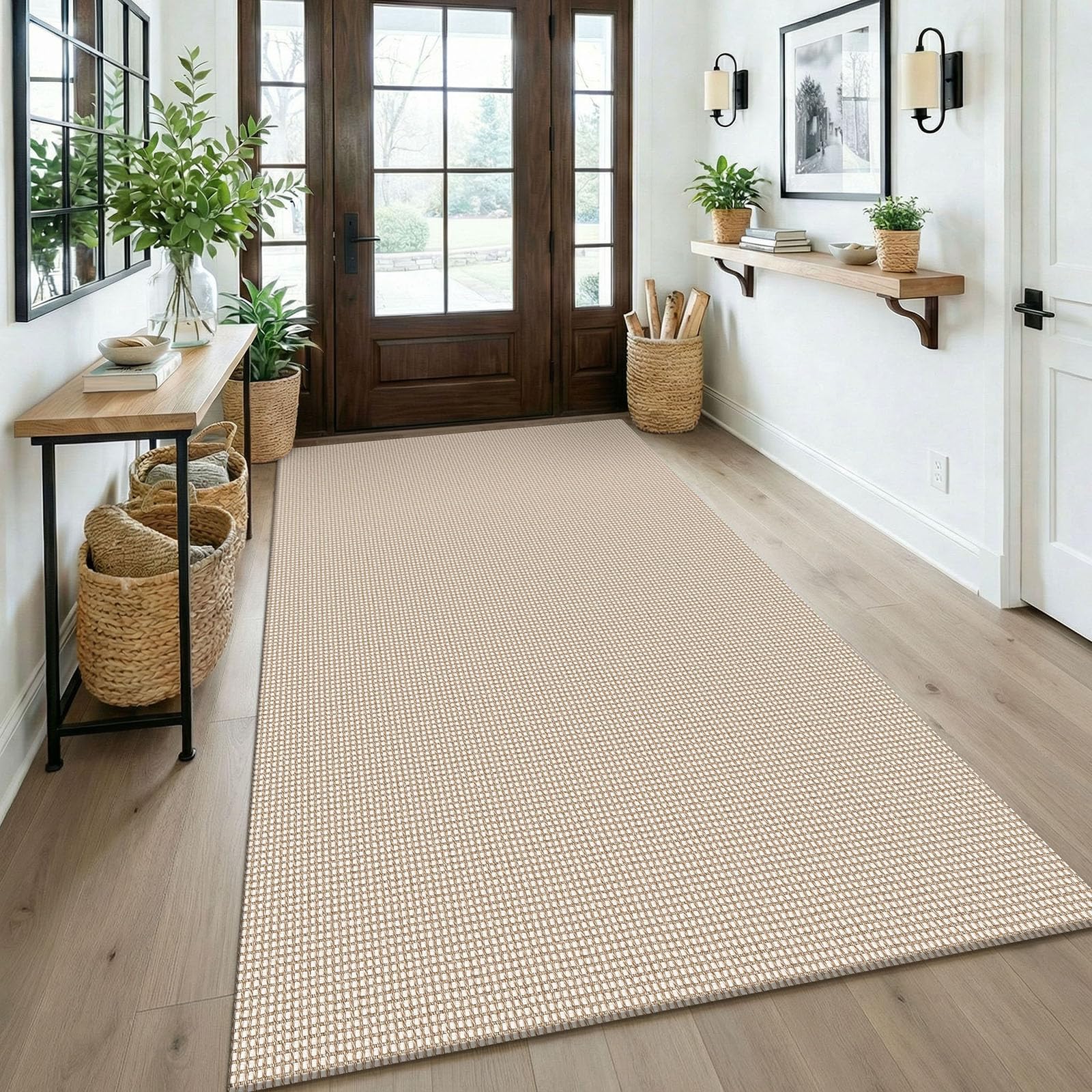 KOZYFLY Washable Area Rug 4x6 ft Non Slip Rubber Backed Living Room Rugs Braided Woven Cotton Kitchen Rugs Indoor Outdoor Entryway Rug Floor Carpet for Dining Living Room Bedroom, Ivory/Khaki — image 1