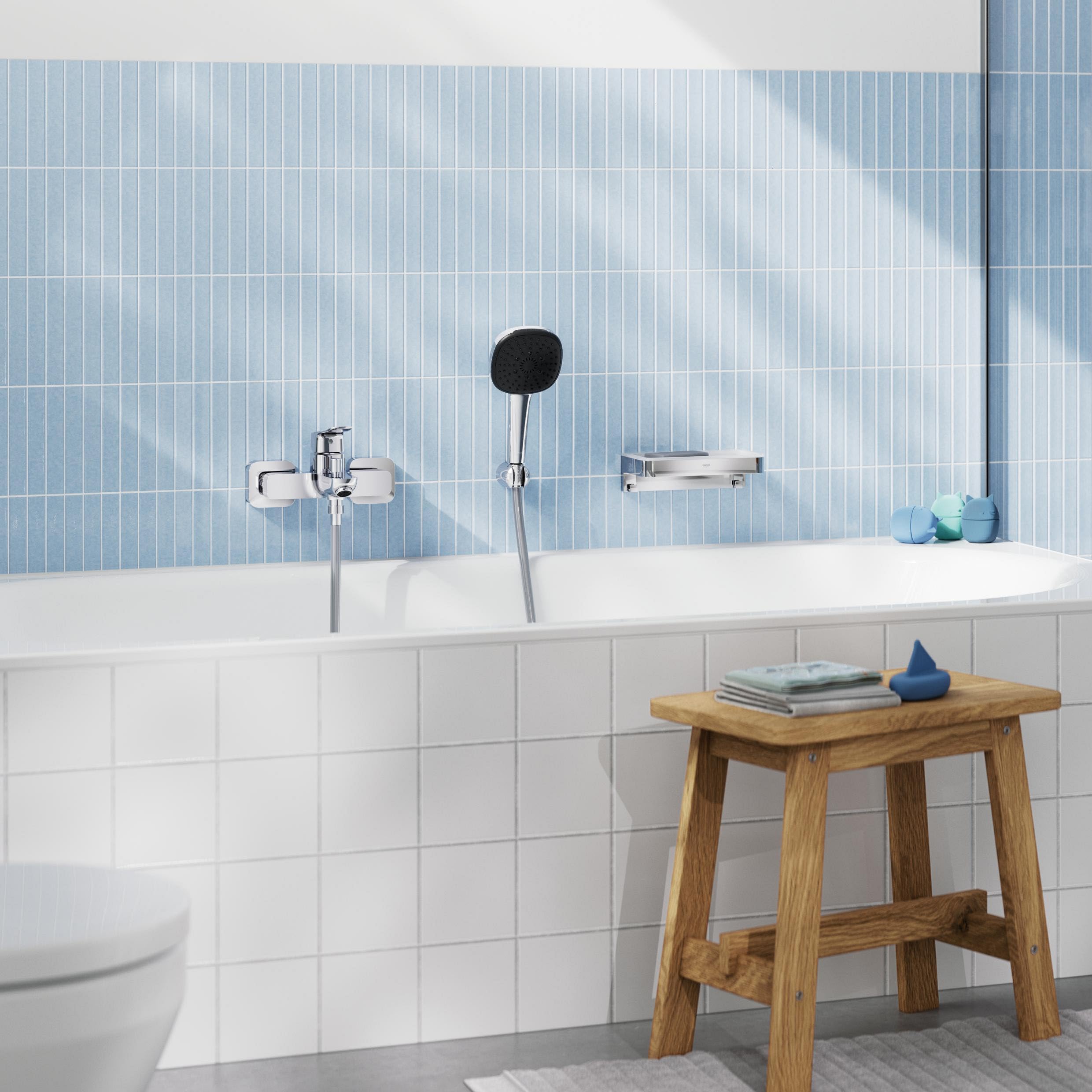 GROHE Dice Miscelatore vasca/doccia a vista con deviatore automatico (a parete, leva in metallo, cartuccia ceramica 35 mm, con QuickSpanner per un’installazione semplice), finitura Cromo, 1018720000