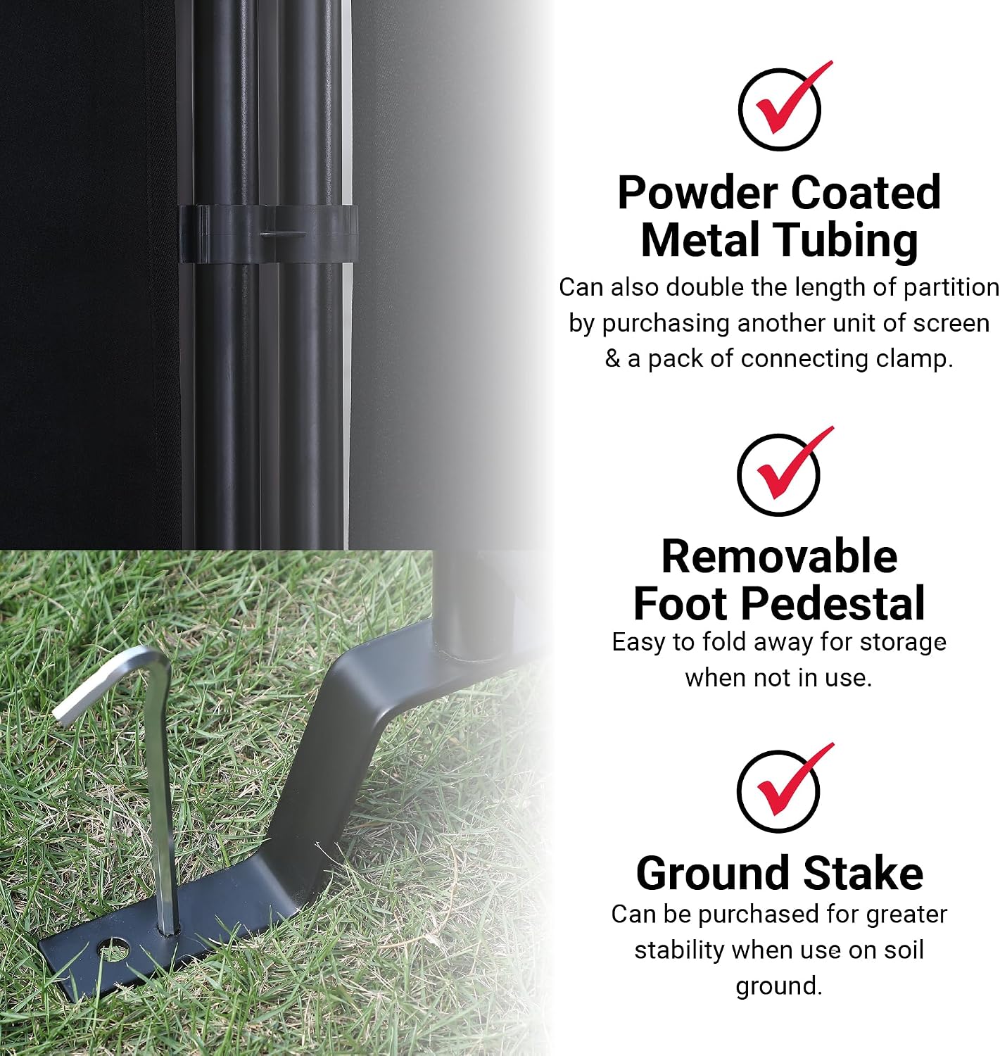 Proman Products - Galaxy II Section Divider, Water Repellent Fabric Room Divider with Black Powder Coated Metal Frame for Indoors or Outdoors, Large 74.25” Width (Black)