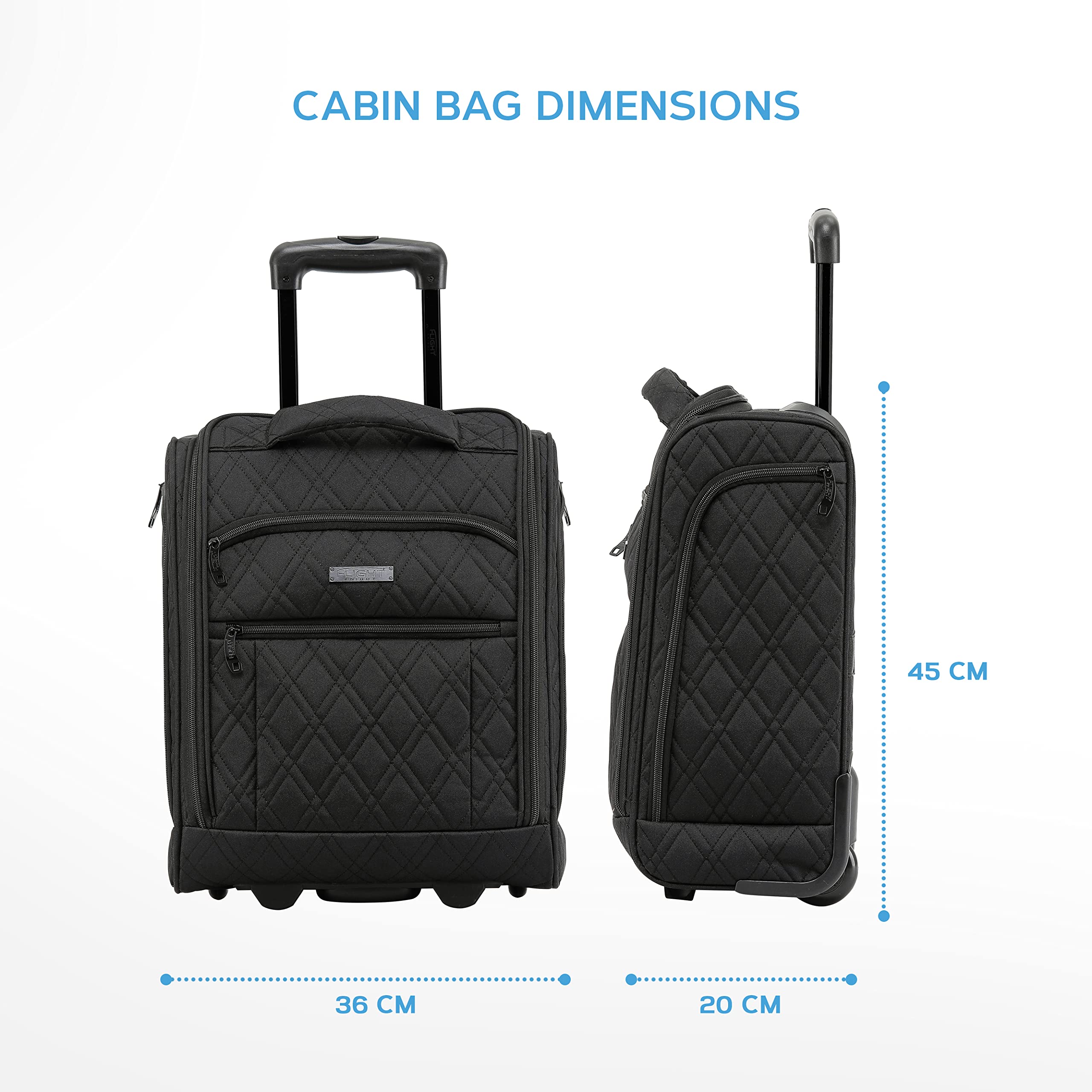 Flight Knight 45x36x20cm easyJet Underseat Carry On Non Priority Approved Hand Luggage Case - 2 Wheels - Ultra Lightweight Durable Soft Case Textile Cabin Suitcase