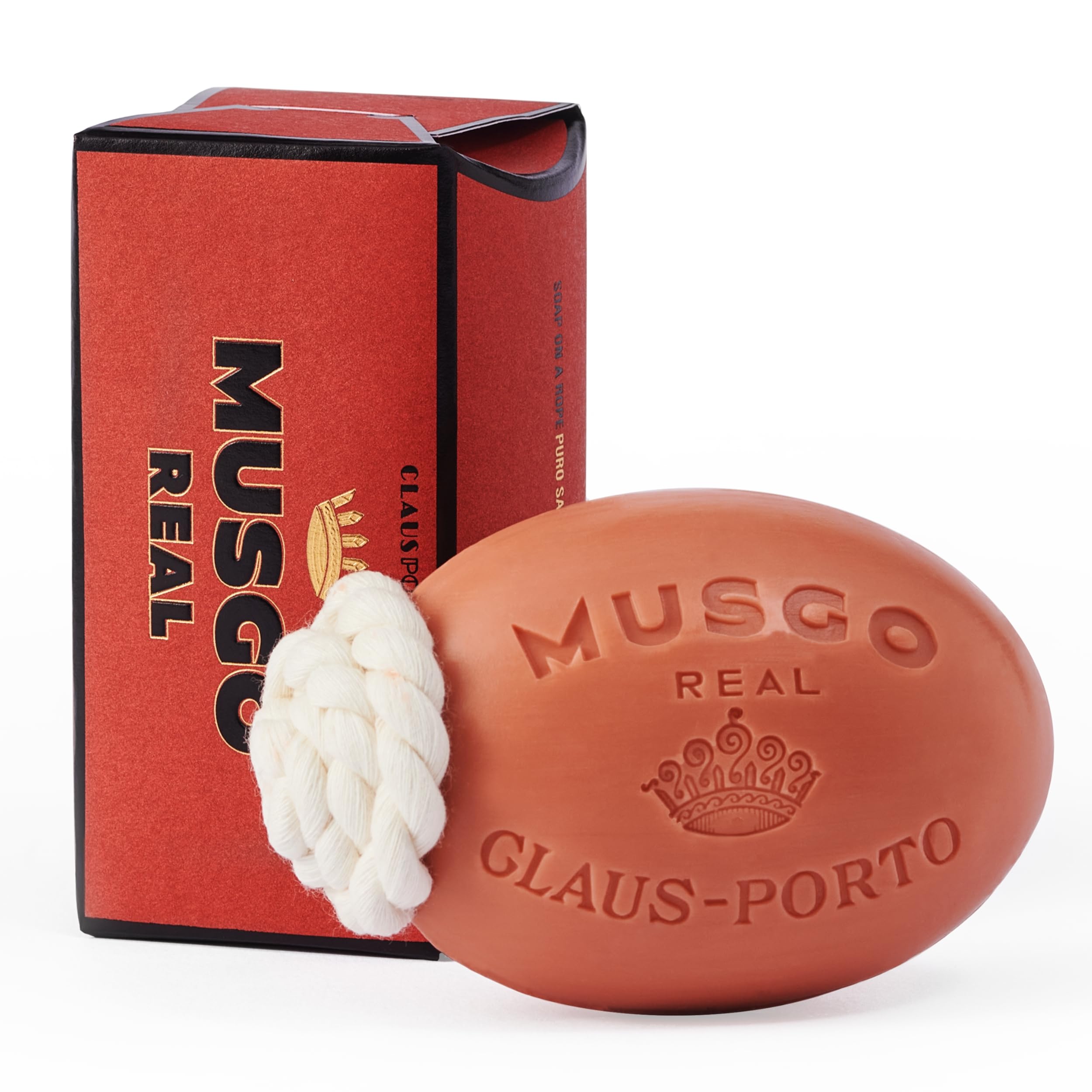 Claus Porto - Musgo Real Puro Sangue Soap on a Rope | Woody Scent with Lemon | Walnut + Vegetable Oil Base | Rich, Smooth, Creamy Body Soap for Men +