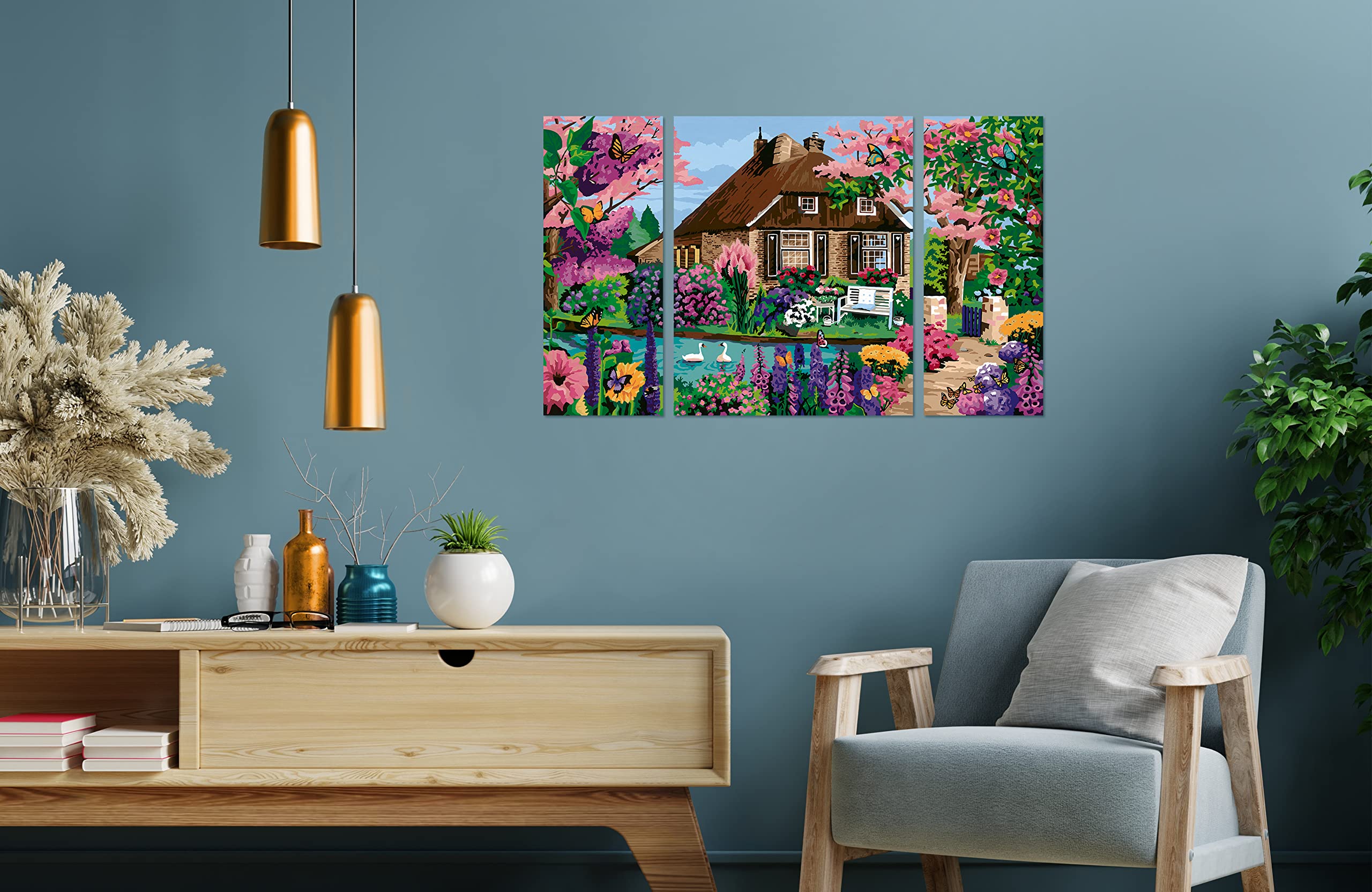 Ravensburger CreArt 23550 - Zauberhaftes Cottage - Triptychon Malen nach Zahlen Erwachsene, DIY Malset mit Pinsel und Acrylfarben, Geschenk für Frauen und Männer, Malen für Erwachsene