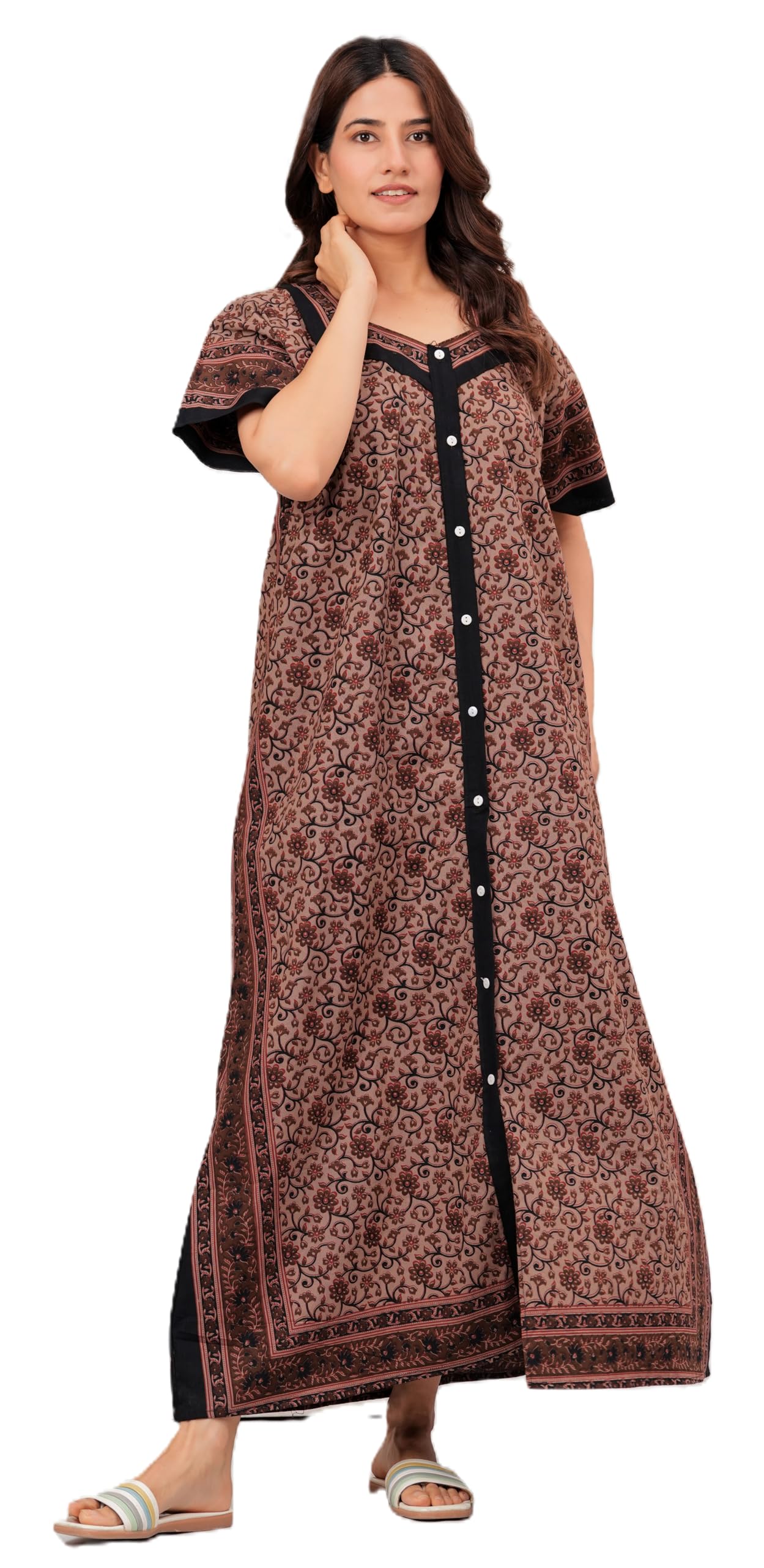 Full Open/Front Buttoned Pure Cotton Night Gown/Maxi Night Gown, Maxi Nighty Women's Multipurpose Nighty for Maternity/Pregnancy/Elderly/Patient/Feeding/Hospital Purpose Sleepwear-image-6