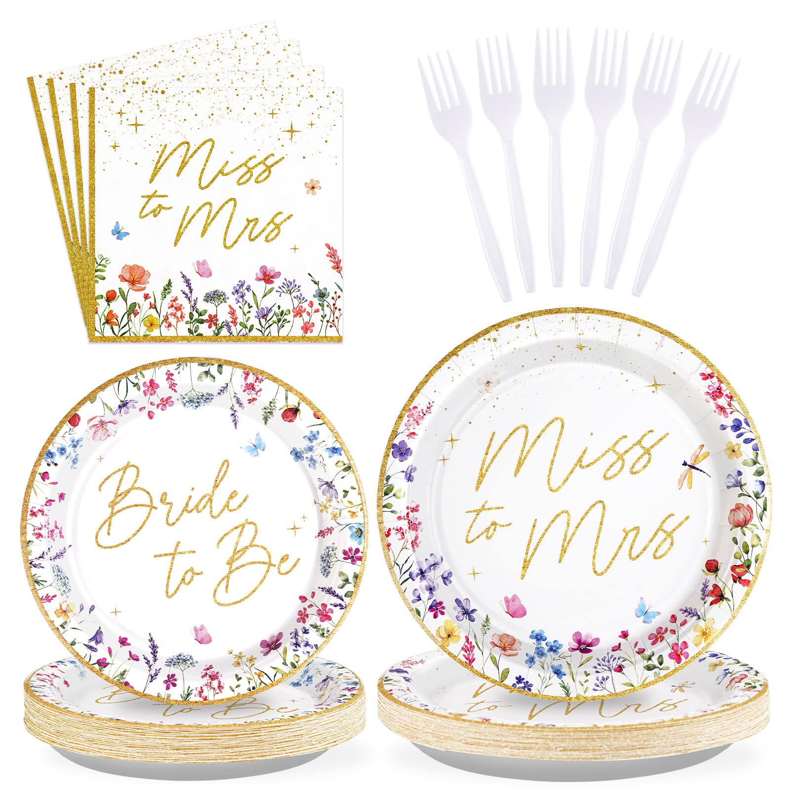 Greencian 96Pcs Wildflower Floral Bridal Shower Party Decorations Serve 24