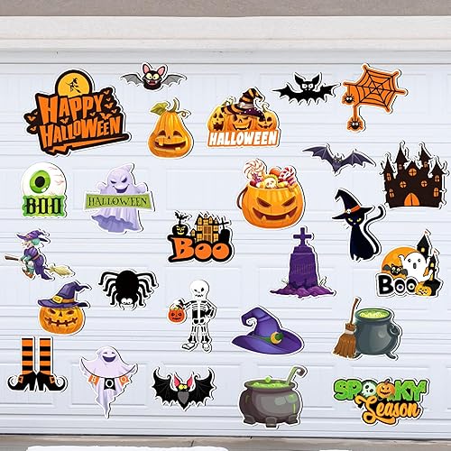 28 calcomanías magnéticas de Halloween que brillan en la noche para automóvil, calcomanías de Halloween para refrigerador, imanes decorativos de
