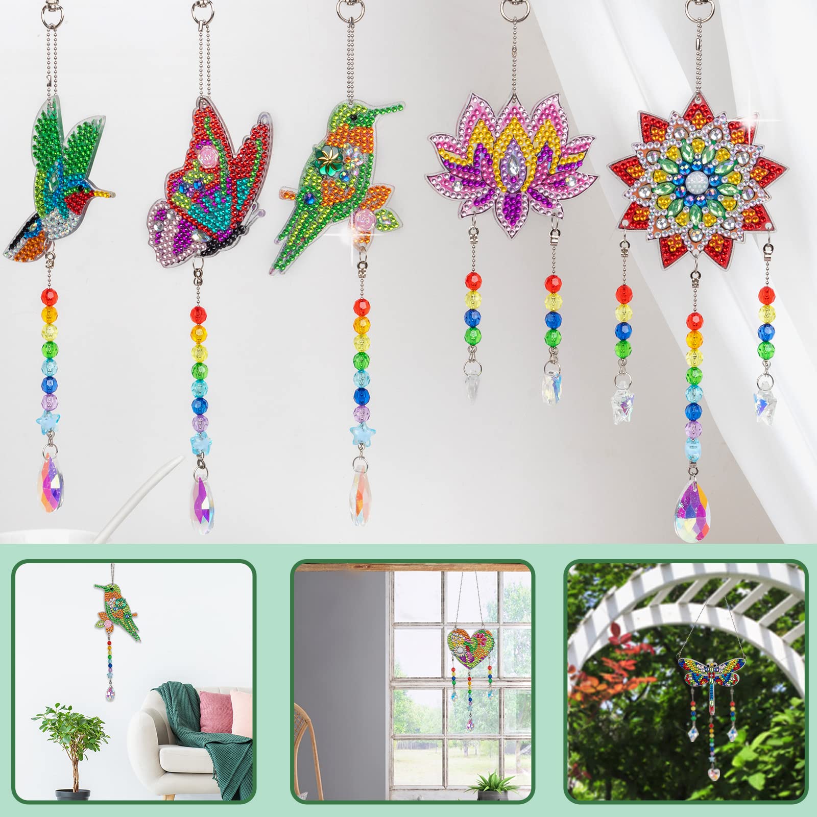 Lot De 8 Attrape-soleil En Diamant 5D Double Face Avec Pendentif à Suspendre Pour Enfants Et Adultes, Kit D'art Diamant Pour Fenêtre, Jardin, Décoration D'intérieur