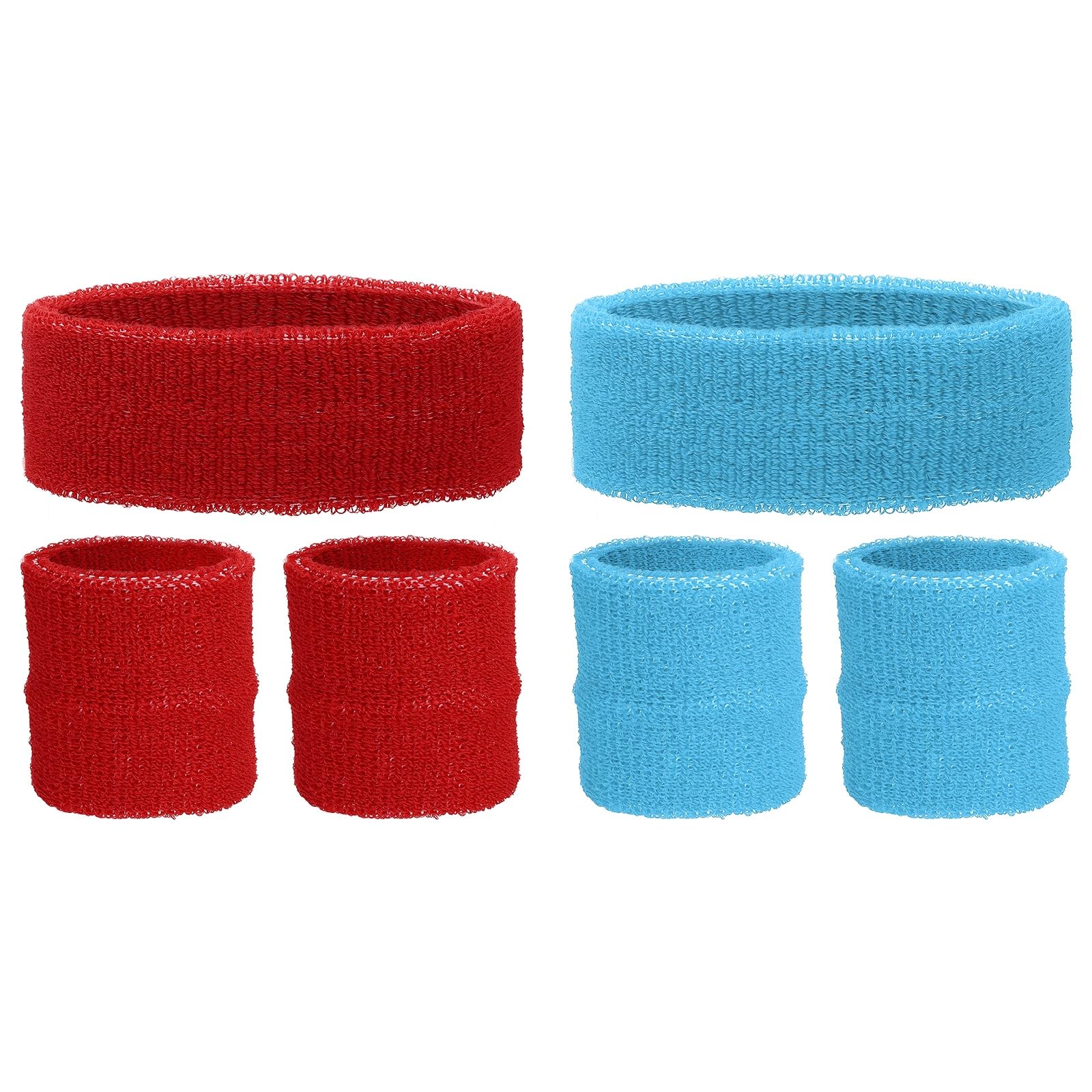YELARXI Sweatband Set, 2Pcs Sports Headband and 4Pcs Wristbands Moisture Wicking Breathable Athletic Bands Wrist 6Pcs & Sky Blue/Red-Fit for (Basketball/Tennis/Football/Gym) โ image 1