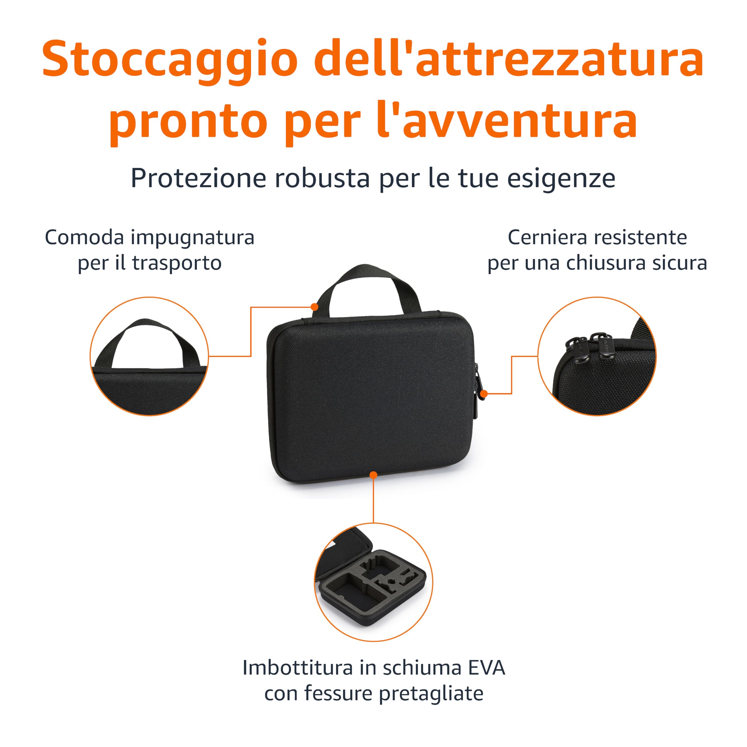 Amazon Basics Custodia Protettiva Medio per GoPro e Action Cam con Interno in Schiuma, Portatile & Leggero, 22,9 x 17,8 x 6,4 cm, Nero, Solido