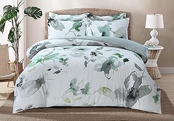 Majestic Giftware Madison Linen 6-Piece Queen Size Duvet Bedding Set (BL104-Q) | Summer Breeze - Emerald 300 TC 100% Cotton Sateen Durable & Washable | 1 Fitted Sheet, 1 Duvet, 4 Pillowcases