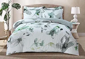 Majestic Giftware Madison Linen 6-Piece King Size Bedding Set (BL104-K) | Summer Breeze - Emerald 300 TC 100% Cotton Sateen Durable & Washable | 1 Fitted Sheet, 1 Duvet, 4 Pillowcases