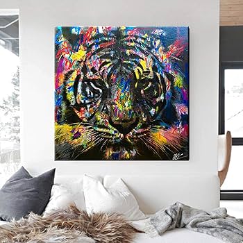 Amazon.co.jp: カラフルな虎の落書きアートキャンバス絵画動物の