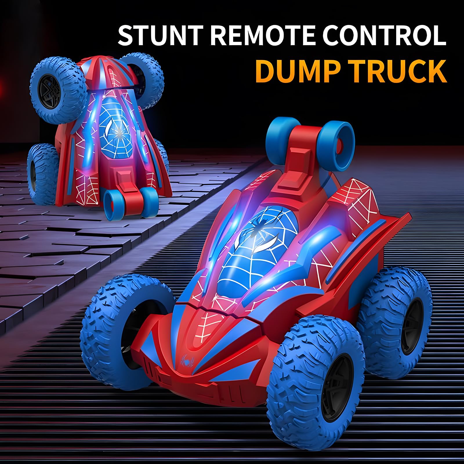 Coche Teledirigido Niños 3 4 5 6 7 8 Años, Monster Truck Carro Telecomandado Criança con Luces, Spider Coche RC Radiocontrol 360 Grados de Rotación Remote Control Car Regalo Cumpleaños Navidad