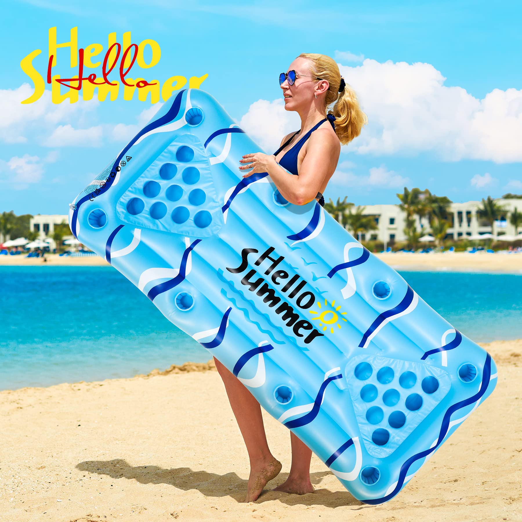 Jeux Piscine Pong Flottant 150×75 cm - Matelas Gonflable pour Piscine Adulte avec Porte-Gobelets, Piscines Gonflables Accessoires Incluant 24 Gobelets et 2 Balles, Divertissement Aquatique