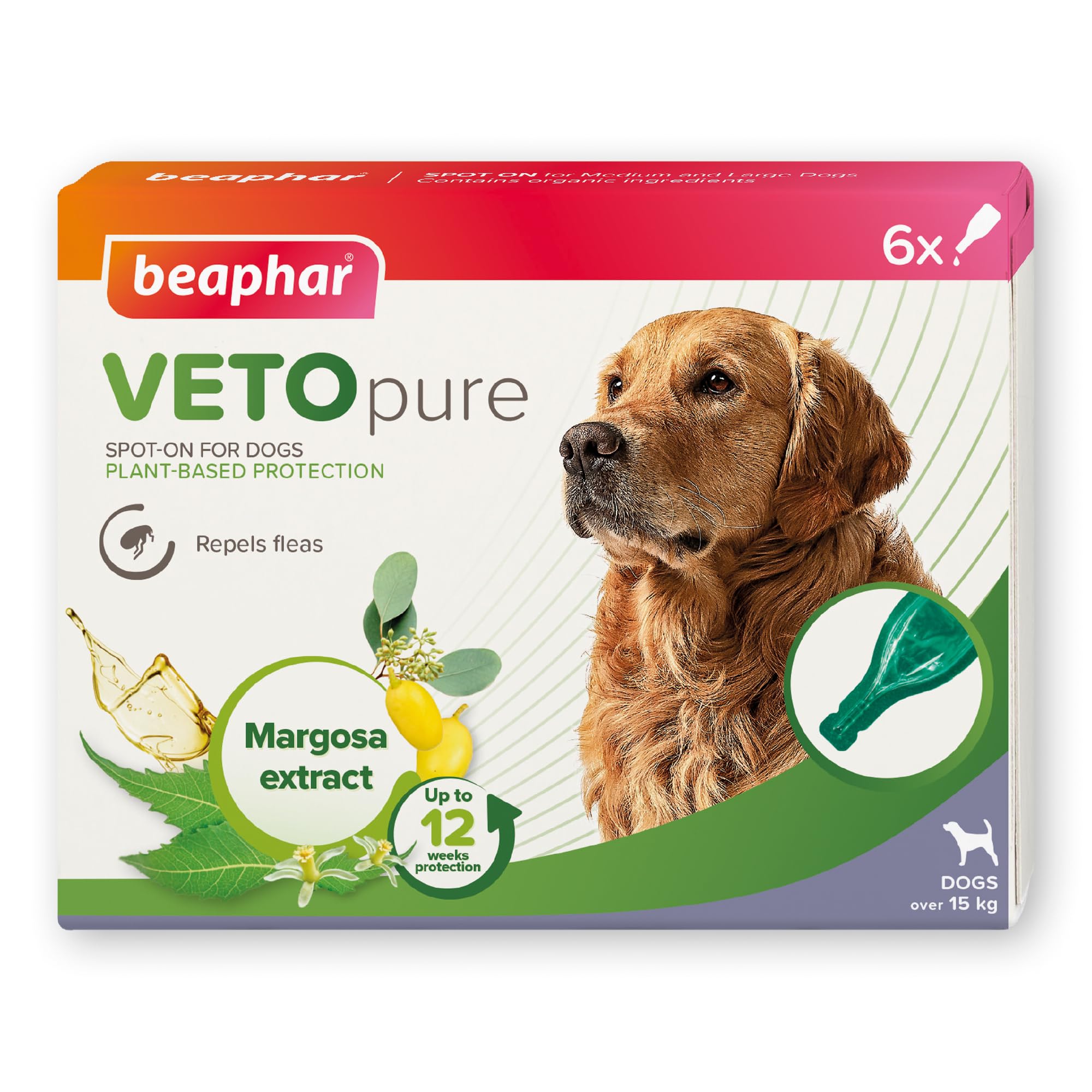 Beaphar Vetopure Medium Dog Over 15Kg Spot On Natural Flea Repellent Treatment