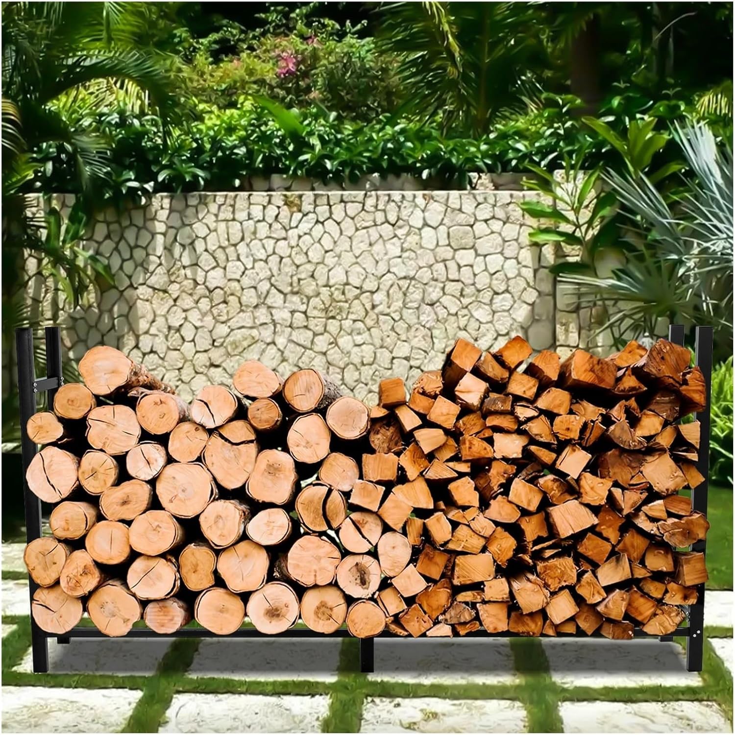 Heavy Duty Outdoor Firewood Storage Rack - Large Capacity Wood Shed Accessory