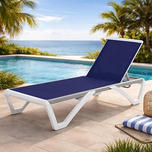 Miniatura 22 de Kozyard Tumbona para exteriores, tumbona ajustable para patio con marco de aluminio y patas de resina, tela de textileno para piscina, patio trasero