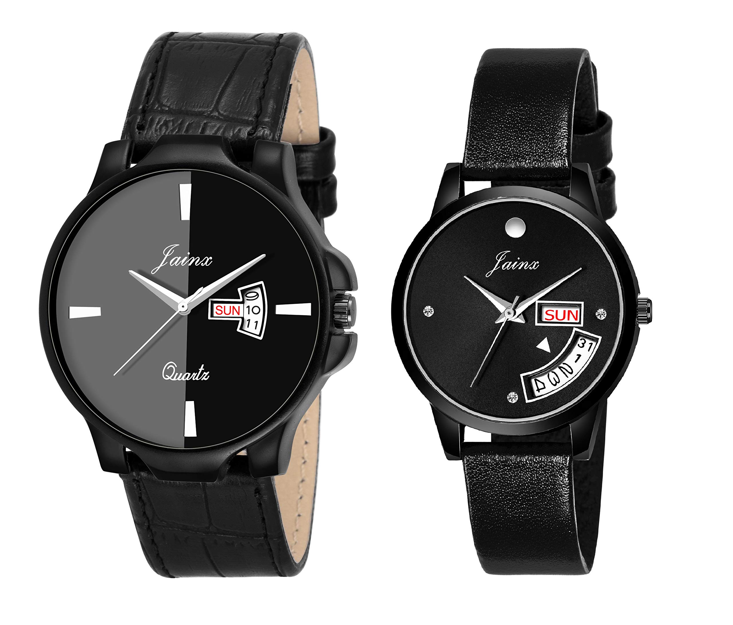 jainx Day and Date Feature Black Leather Strap Analog Watch for Couple - JC483 (B085HJBP15) Amazon Price History, Amazon Price Tracker