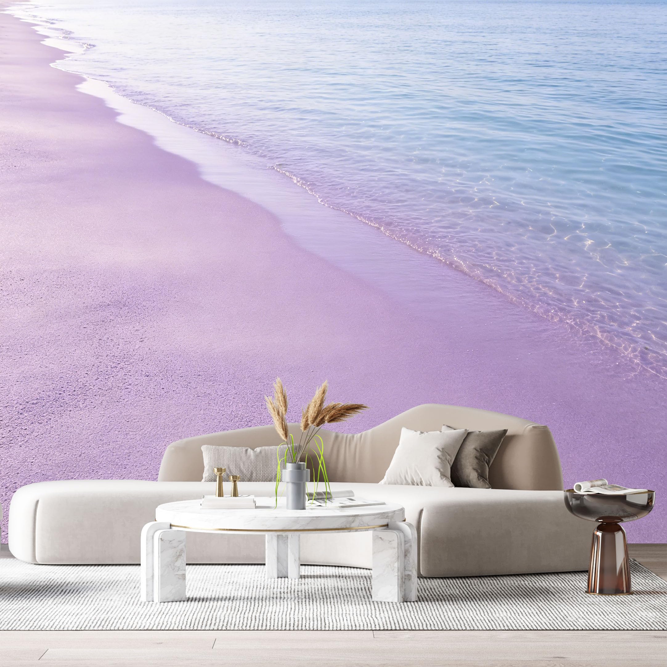 Custom Size Wall Murals Pink Sand Coastal Ocean Seashore Watercolor SelfAdhesive Wall Fabric Removable Large Wallpaper for Photo Living Room