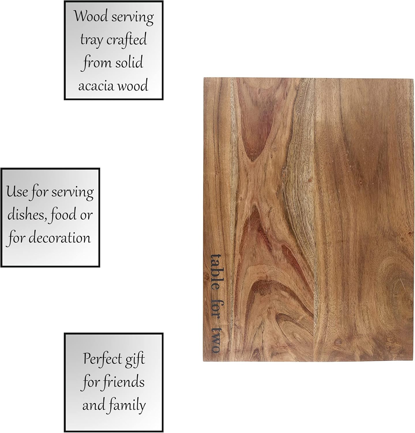 Santa Barbara Design Studio F2F Acacia Wood Serving Tray, 15.5" x 11.63", Table For Two