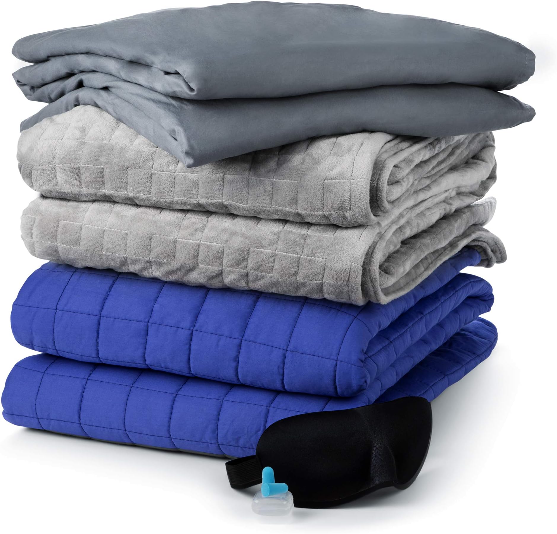 Weighted Blanket with Duvet, for Queen or Full, 15 lb - Heavy Blankets for Adults with 2 Removable Covers and Sleep Mask - Minky, Glass Beads