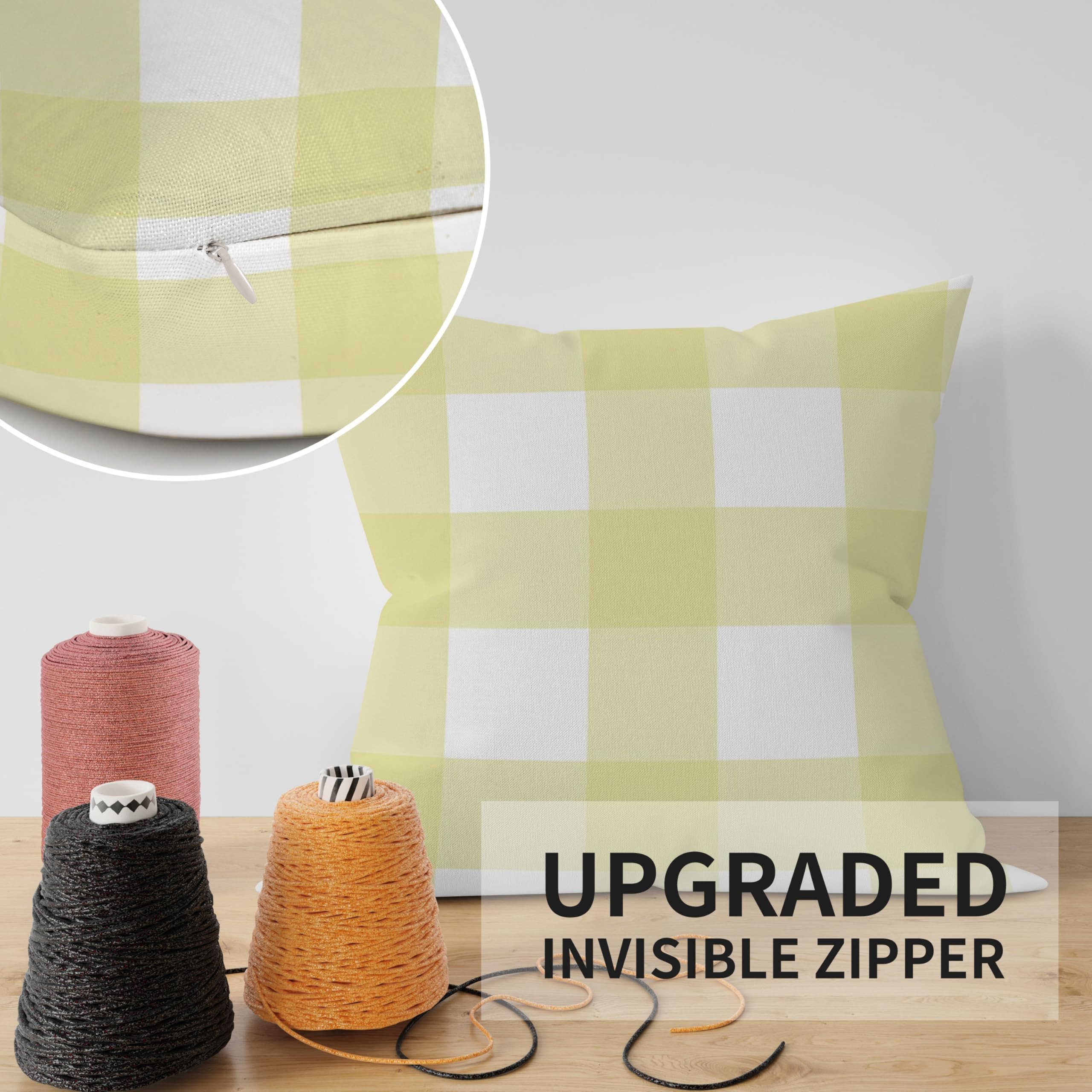 ggaimwf Pastel Gingham Cushion Covers Yellow Tartan Plaid Chair Cushions Farmhouse Throw Pillow Covers Linen Look Checkered Pillows for Bed Couch Living Room Outdoor Garden Patio 40x40cm Set of 2 - Image 3