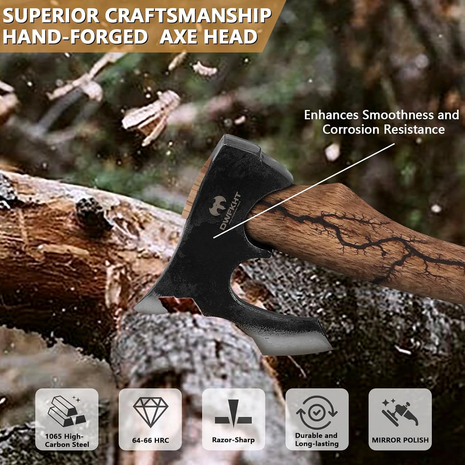 Hatchet, 15.7" Bearded Axe with Lichtenberg Pattern Handle, Hatchet Axe with Leather Sheath and Axe Sharpener, Bushcraft Axe for Outdoor Survival and Gardening