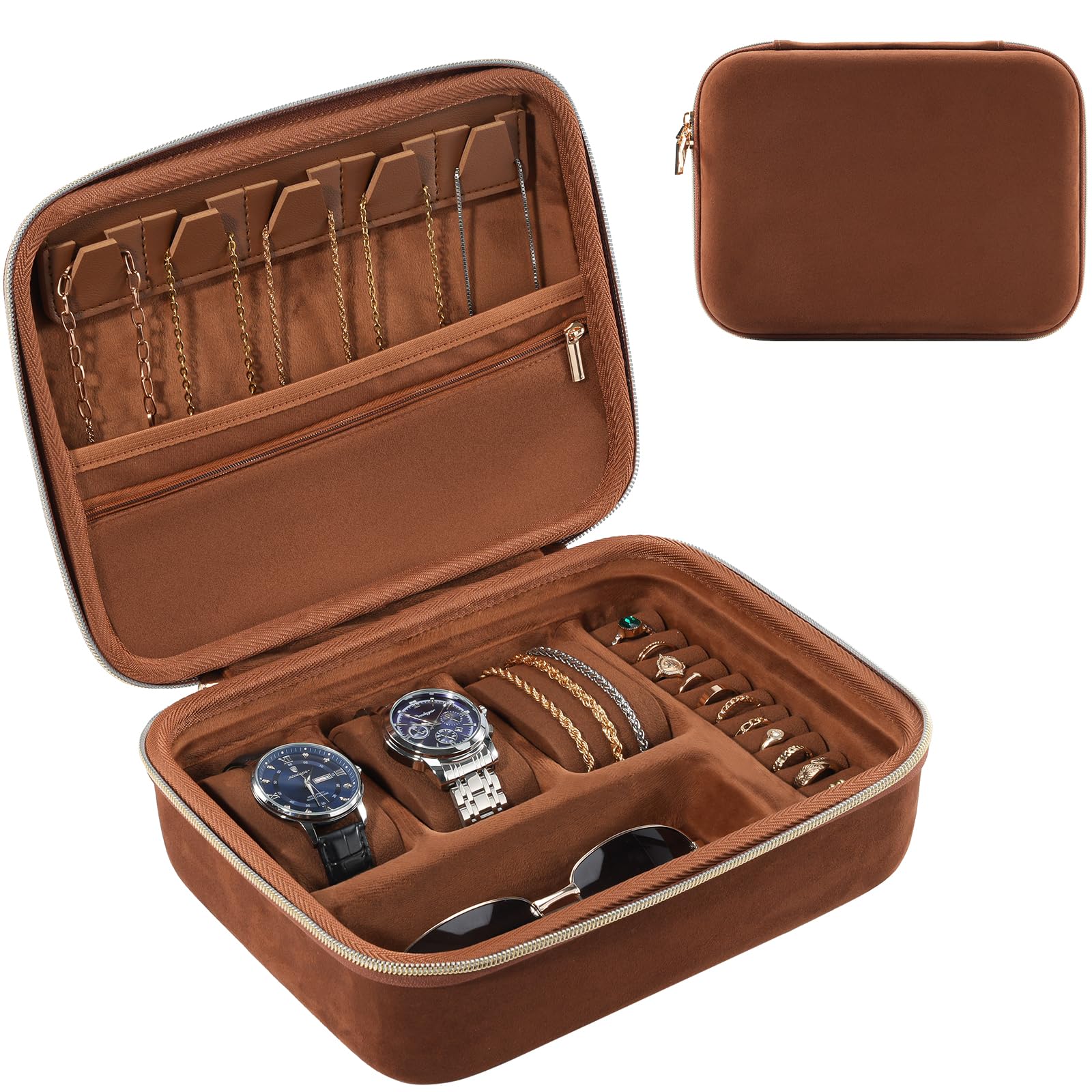ProCase メンズアクセサリーケース 携帯用 男性トラベルジュエリーバッグ 腕時計3本＋メガネ1本収納 硬質EVAカバー 耐水 耐衝撃