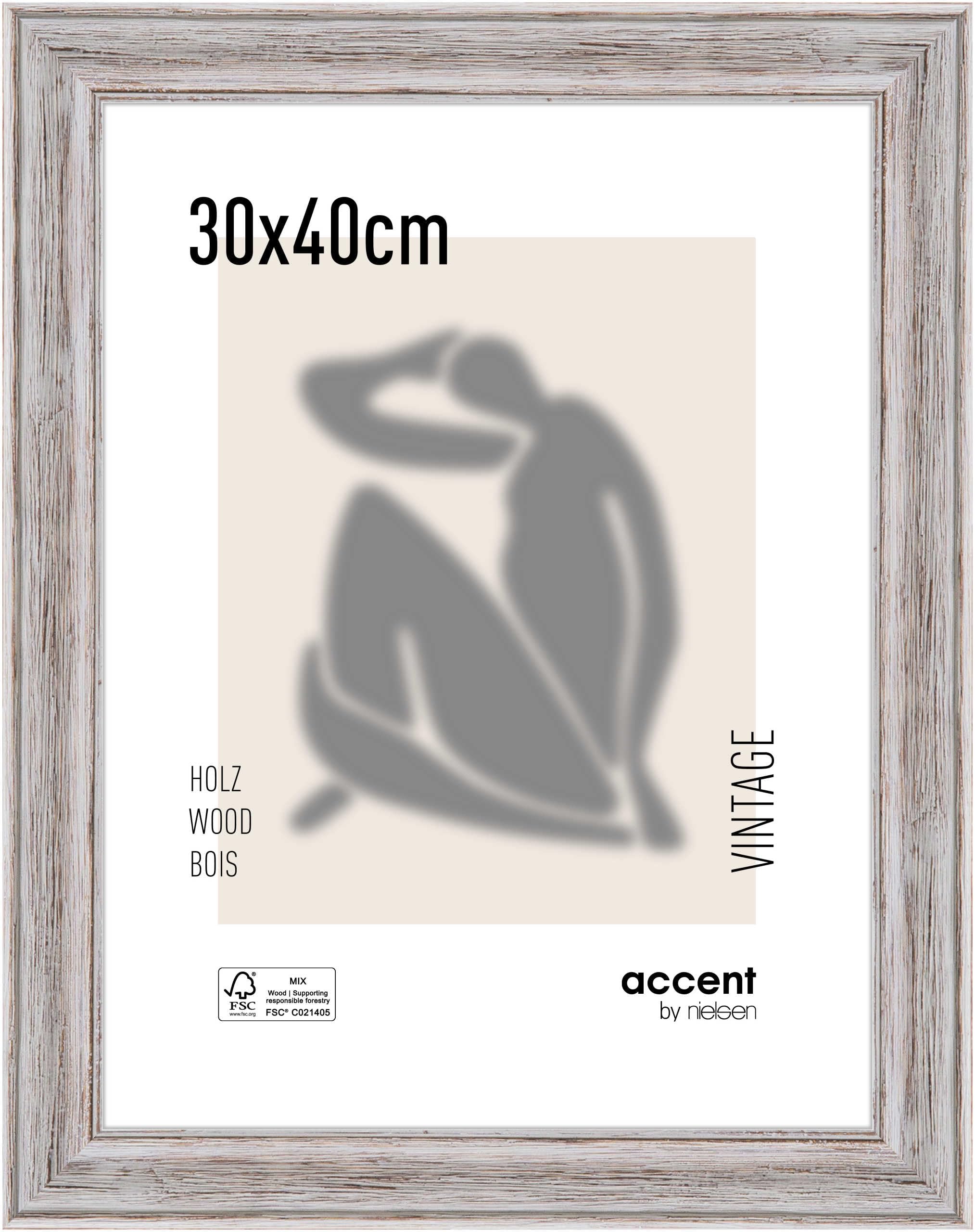 accent by nielsen Holz Bilderrahmen Vintage, 30 x 40 cm, Weiß