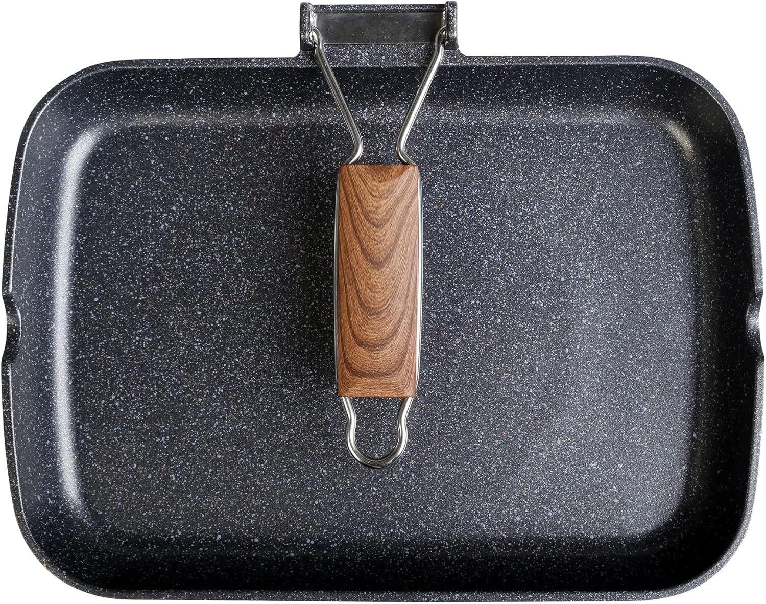 WECOOK! Ecochef Titanio Bistecchiera Liscia, Induzione, 34x24cm, Antiaderente QUANTANIUM Ecologico senza PFOA, Alluminio Fuso, 5mm di Spessore, Manico in Legno Pieghevole, Vitroceramica, Gas