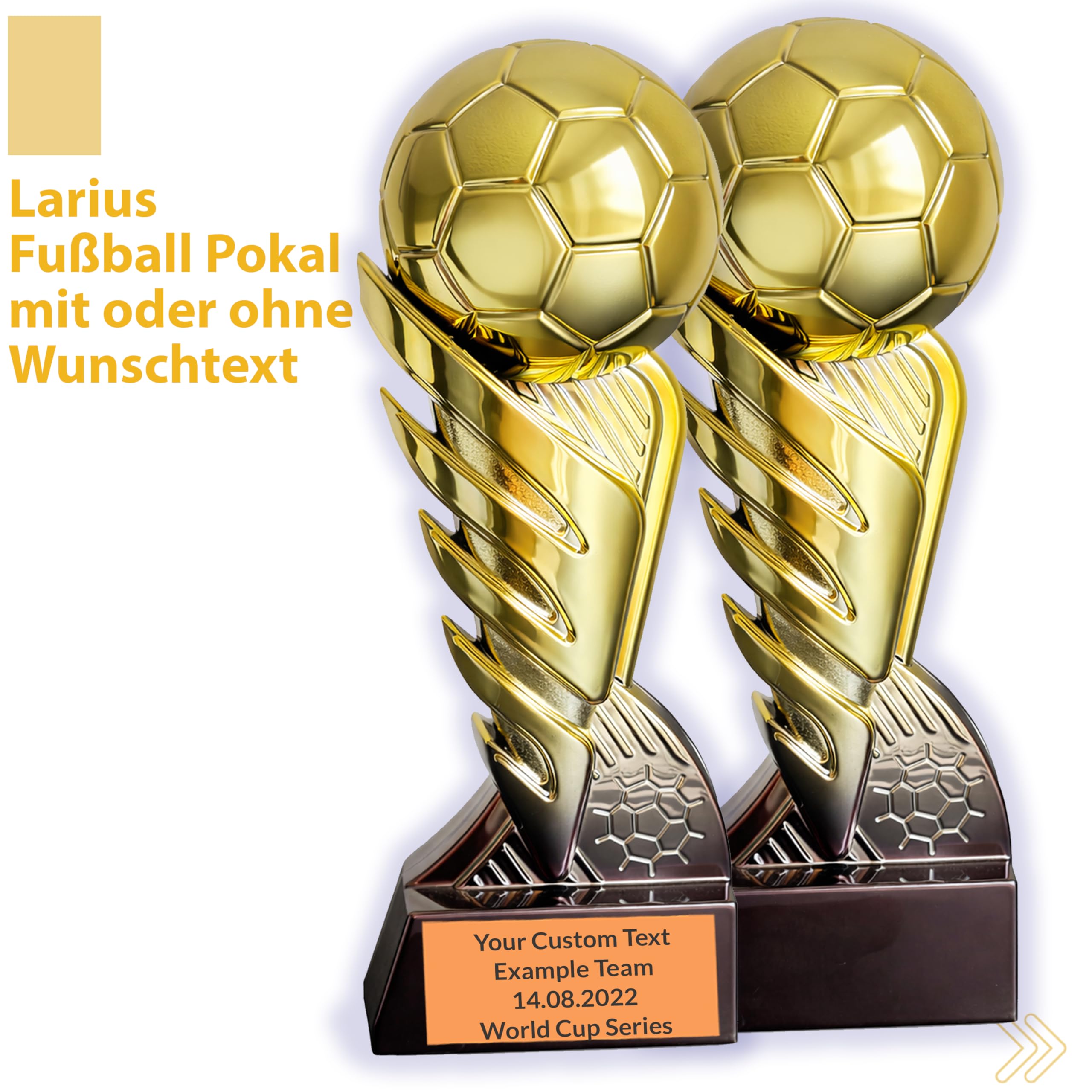 Larius Trophée de football doré avec ballon (21,5 cm, 635 g) - Trophée de football avec gravure en option - Coupe de vainqueur pour tournois, clubs et compétitions de football - S3