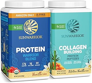Sunwarrior Vegan Protein Powder Plant Based Organic Protein | 32 Servings, Vanilla Flavored & Vegan Collagen Building Powd...