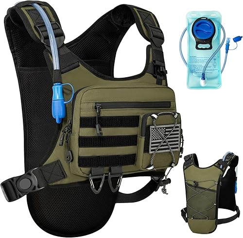 Miniatura 11 de Chaleco de hidratación con vejiga de agua de 2 litros para hombres y mujeres, mochila de hidratación ligera y ajustable, bolsa reflectante de
