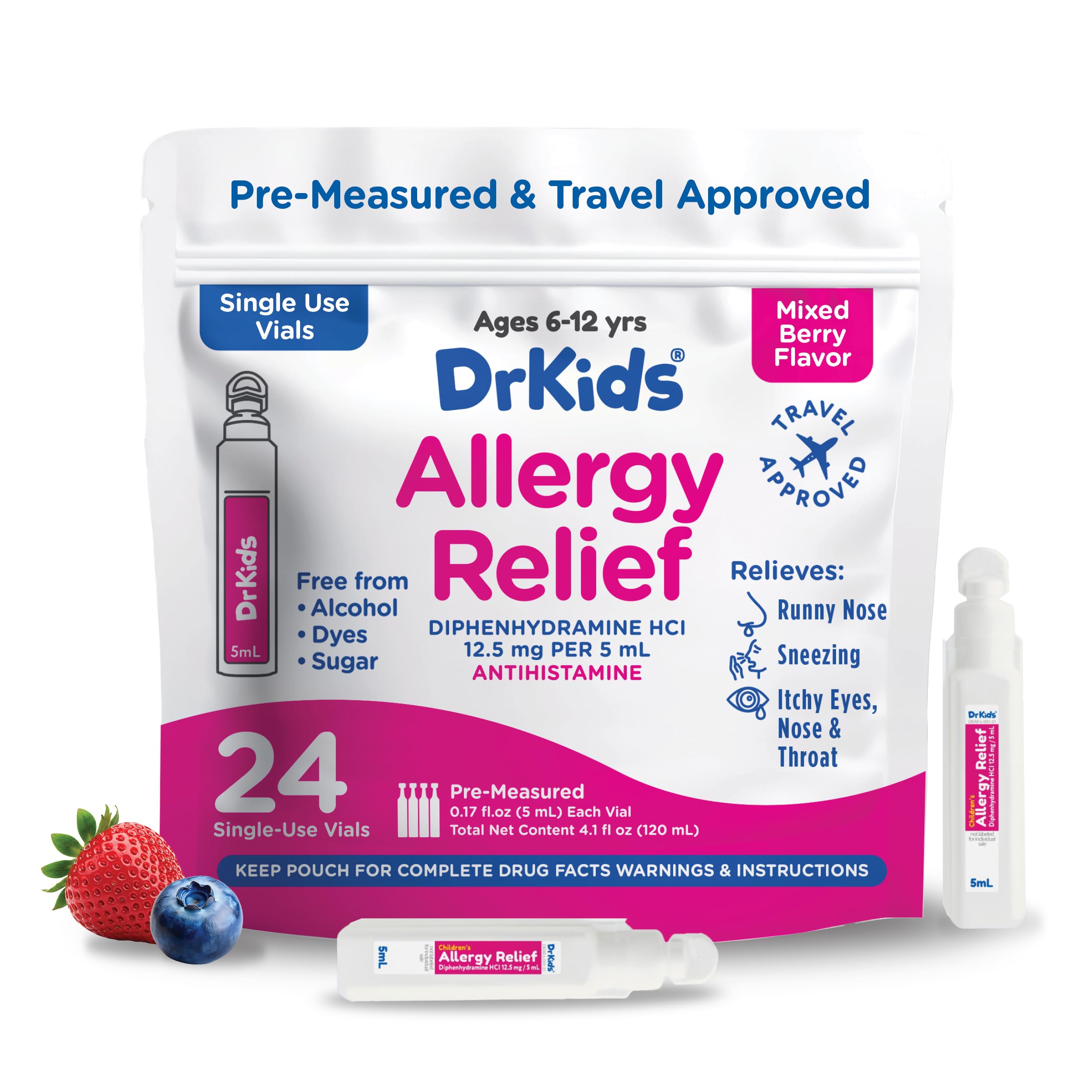 Dr. Kids Children's Allergy Relief Medicine, Mixed Berry Flavor, 24 Count