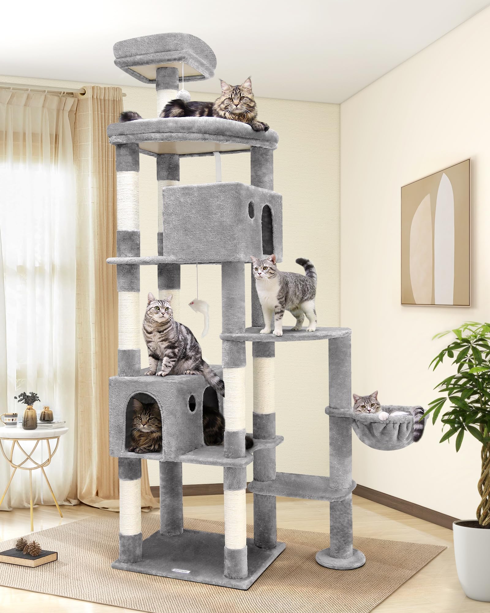 Globlazer Giant Cat Tree, 83 inch Cat Tree for Indoor Cats Large Adult, XXL Cat Tower with 9 Scratching Posts for 20lb+ Heavy Duty Large Adult Cats, F83, Light GreyGlobal Recycled StandardGlobal Recycled StandardGlobal Recycled Standard