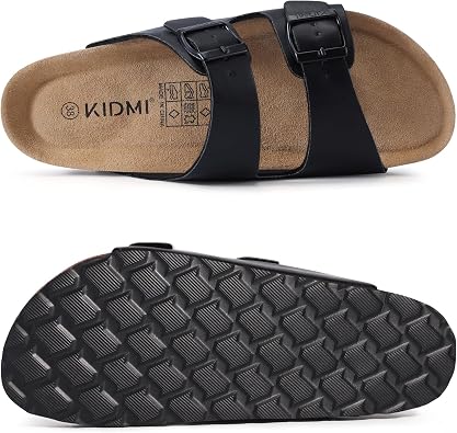 KIDMI Unisex Summer Sandals Arch Support Cork Footbed Slide Sandals with Double Adjustable Buckle for Women Men
