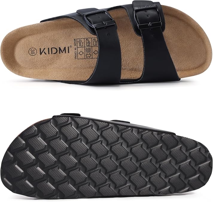 KIDMI Unisex Summer Sandals Arch Support Cork Footbed Slide Sandals with Double Adjustable Buckle for Women Men
