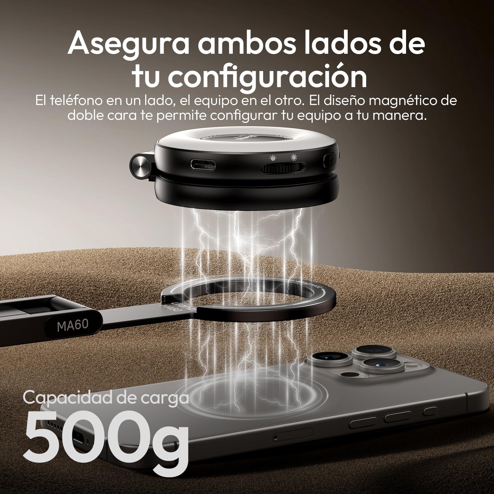 ULANZI MA60 Soporte Magnético para iPhone, Mini Trípode de Aluminio 3 en 1, Soporte Plegable para Teléfono Móvil, Imán Doble de 14N, Compatible con iPhone 17 16, 15, 14, 13, 12 Magsafe, Negro