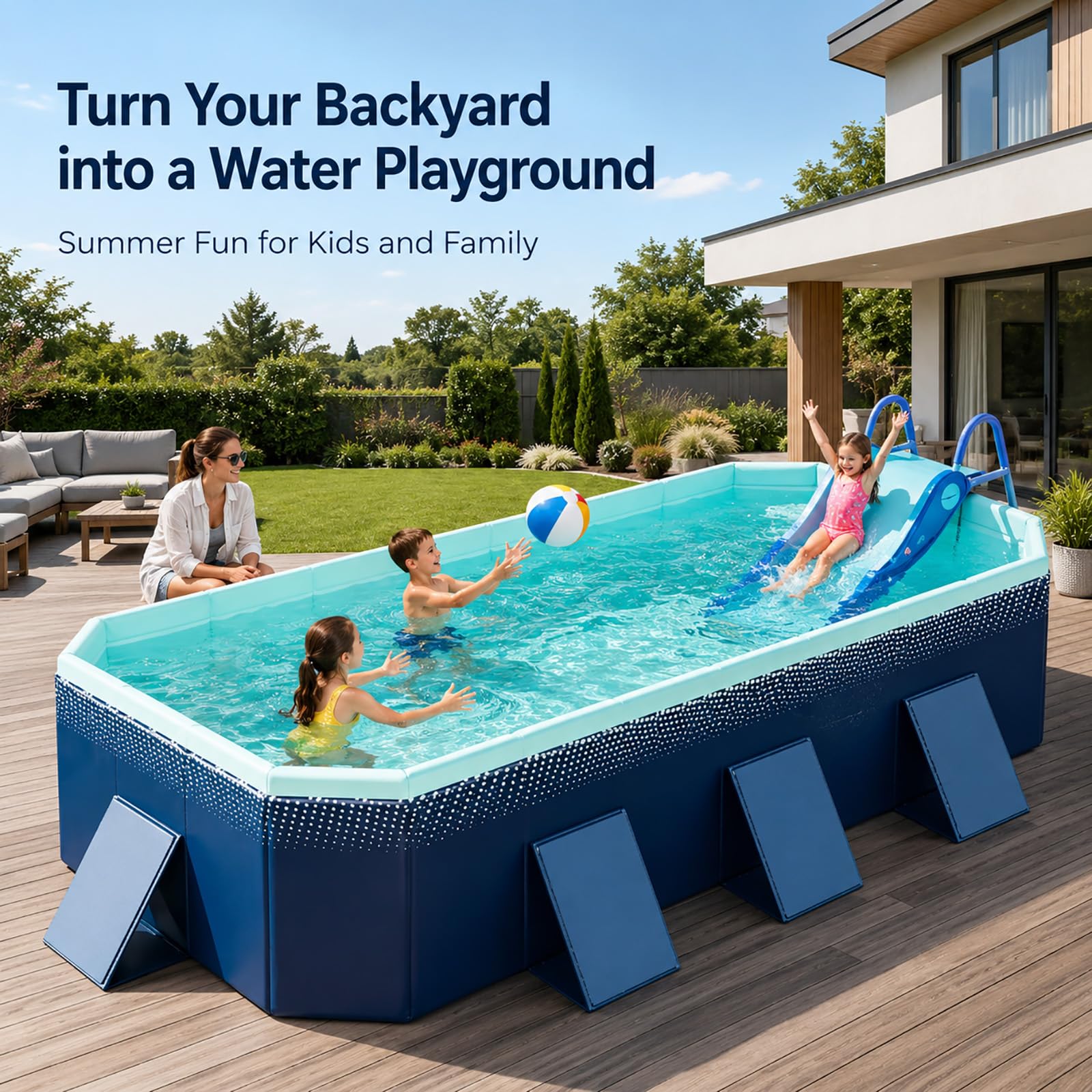 Grande Piscina Fuori Terra con Scivolo, Piscina Familiare da Giardino | Crea un Divertente Parco Acquatico con Struttura Stabile per Tutta la Famiglia(2.1m/82.6in)