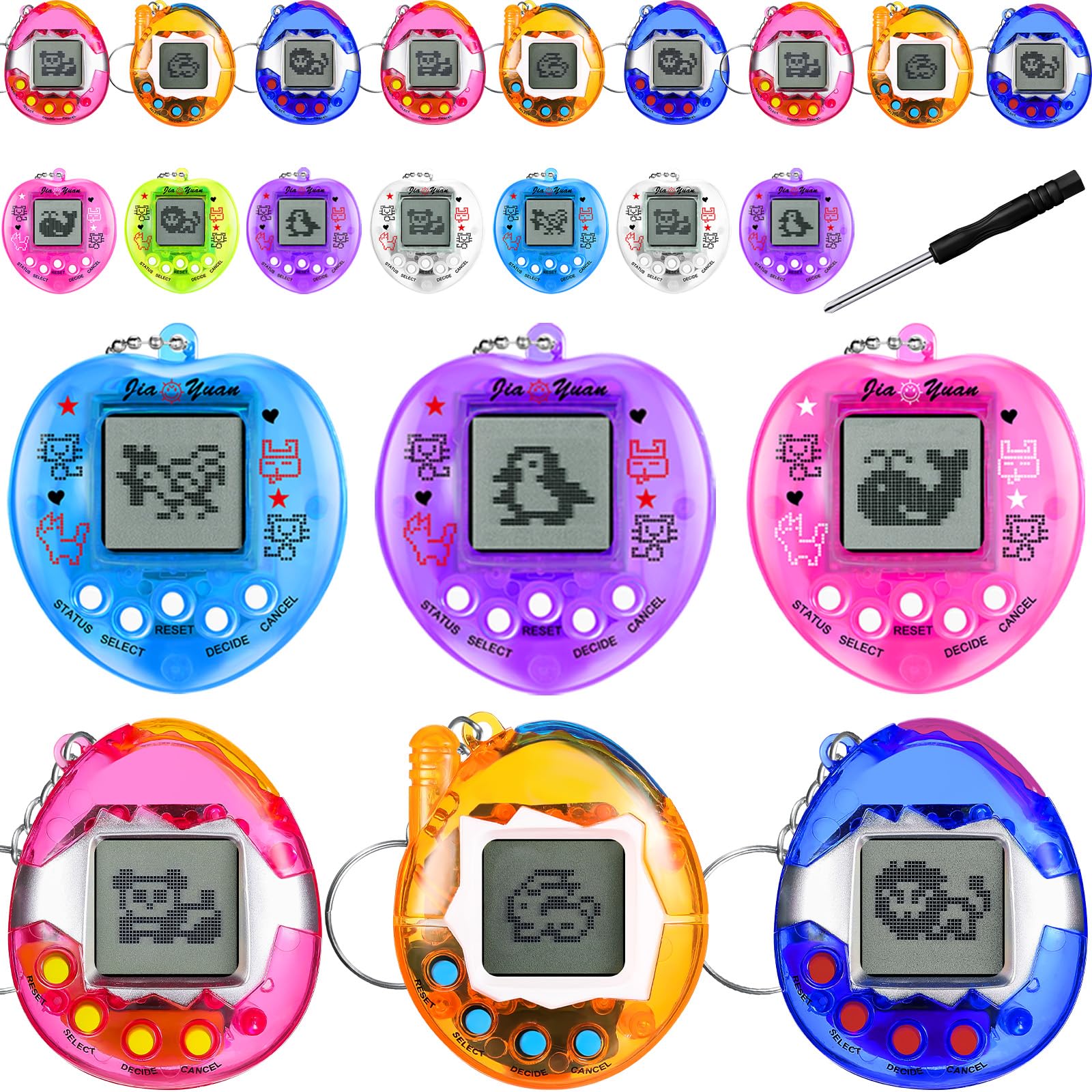 24 Pcs Virtual Electronic Digital Pets Keychain Easter Stocking Stuffers for Kid Teen Toys for Birthday Party Favor Goodie Bags Fillers Bulk Retro Handheld Nostalgic 90s Pets Game Gift(Plain)