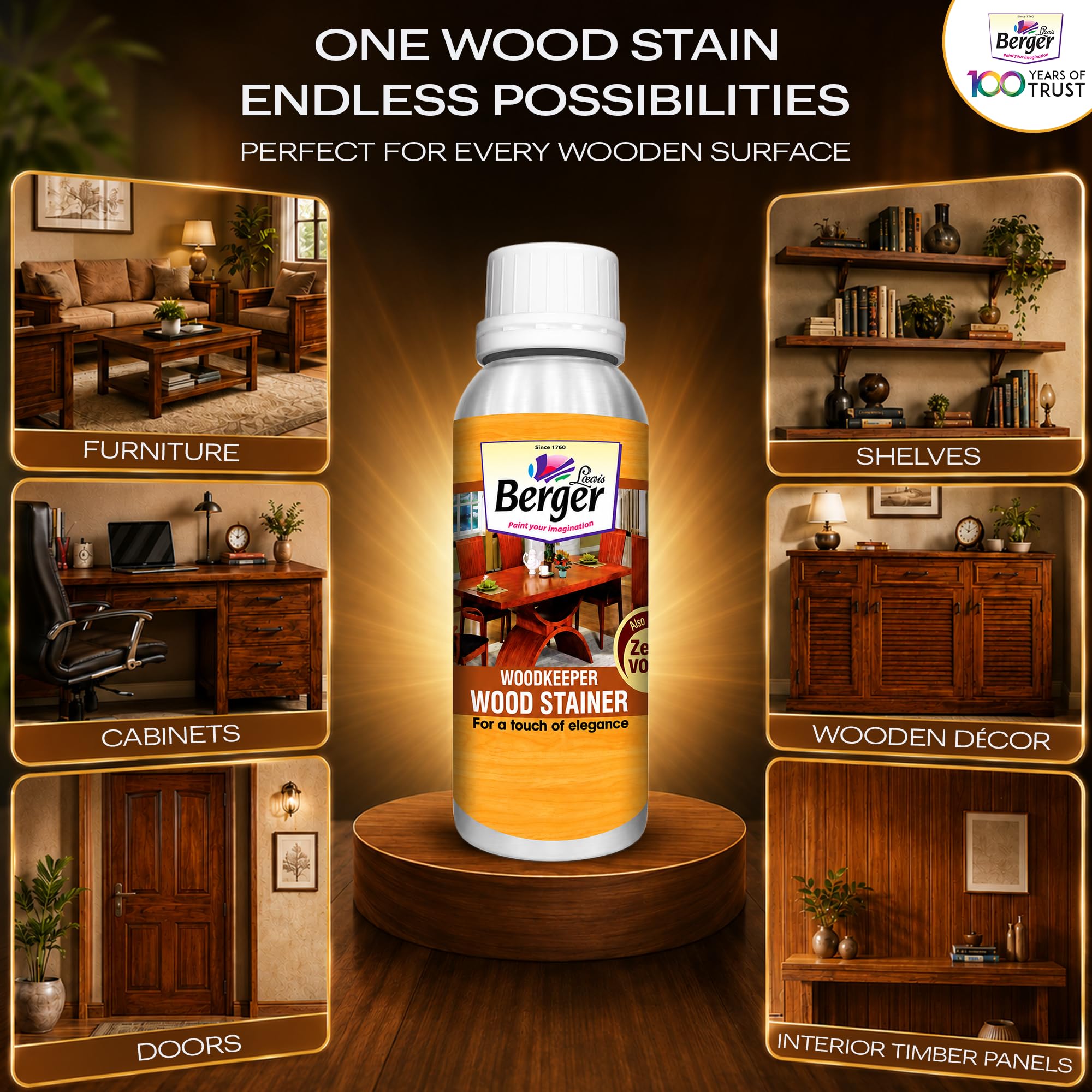 Berger Wood Keeper Rose Wood Wood Stain with Leakproof Bottle & Easy Cloth Application Transparent Solvent-Based Stainer for Home Office Furniture Surfaces Shine and Finish (Pack of 1, 500ML) 3