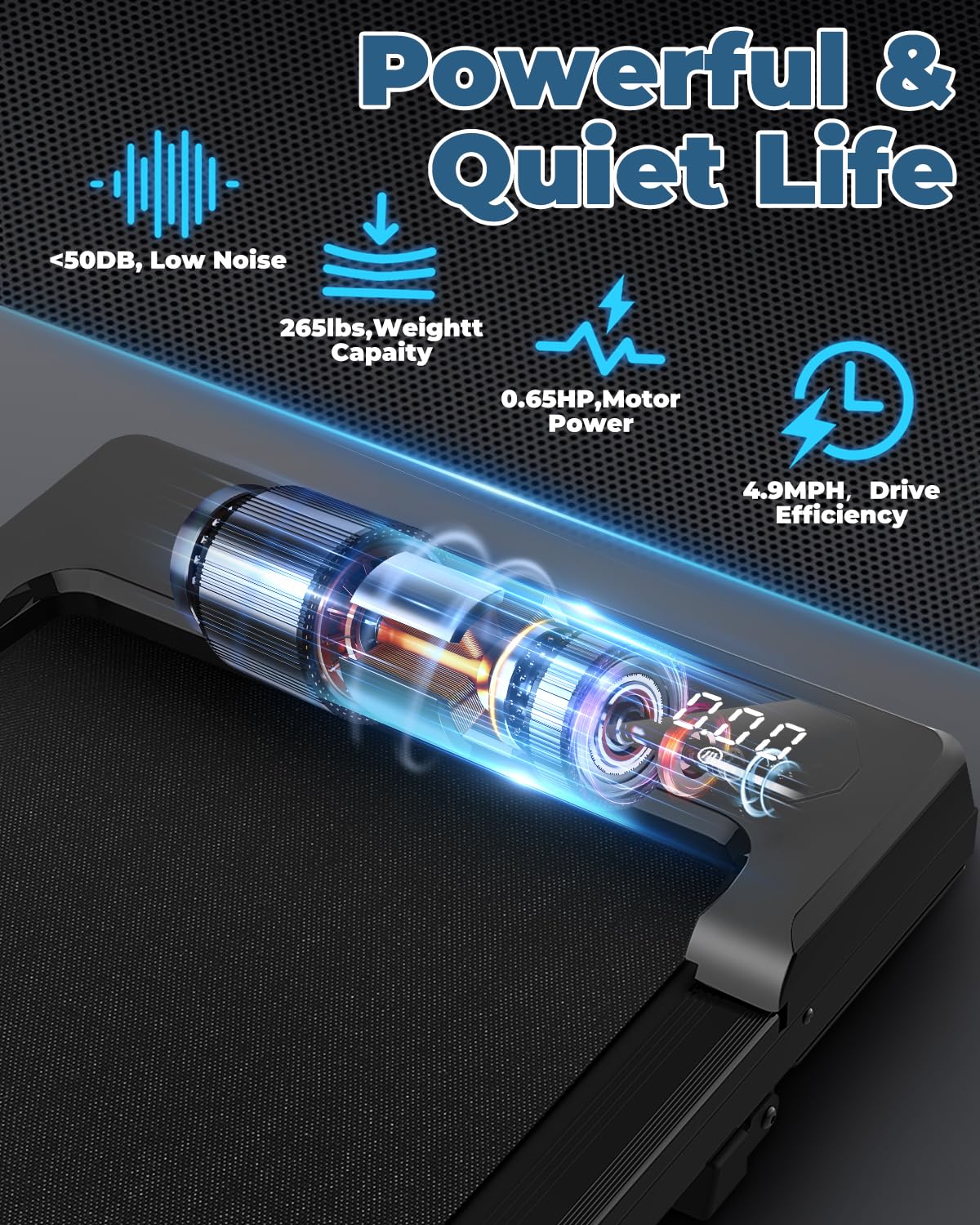 Tapis Roulant Pieghevole, Walking Pad Compatto e Silenzioso (<50 dB) - Tapis Roulant Elettrico per Casa e Ufficio, 120 kg, 1-8 km/h, 6° Inclinazione - Treadmill per Home Use