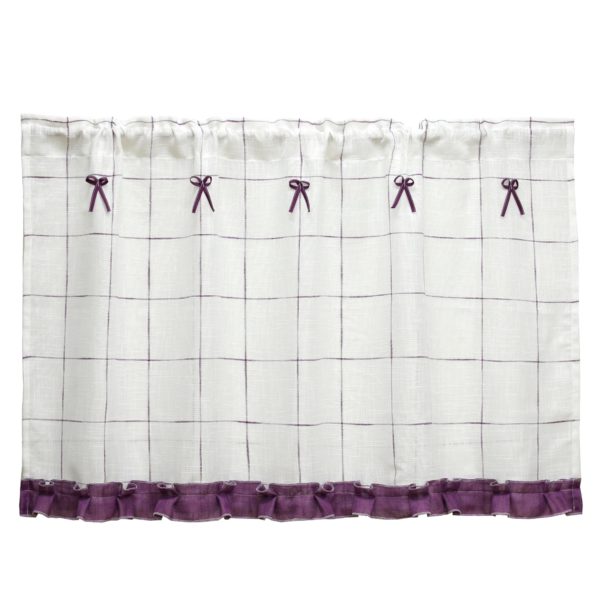 Yujiao Mao Sheer Window Valance with Bow-Knot Rod Pocket Cafe Curtain for Kitchen Bathroom Bedroom,1pc (Purple,W55 x L59 inch)