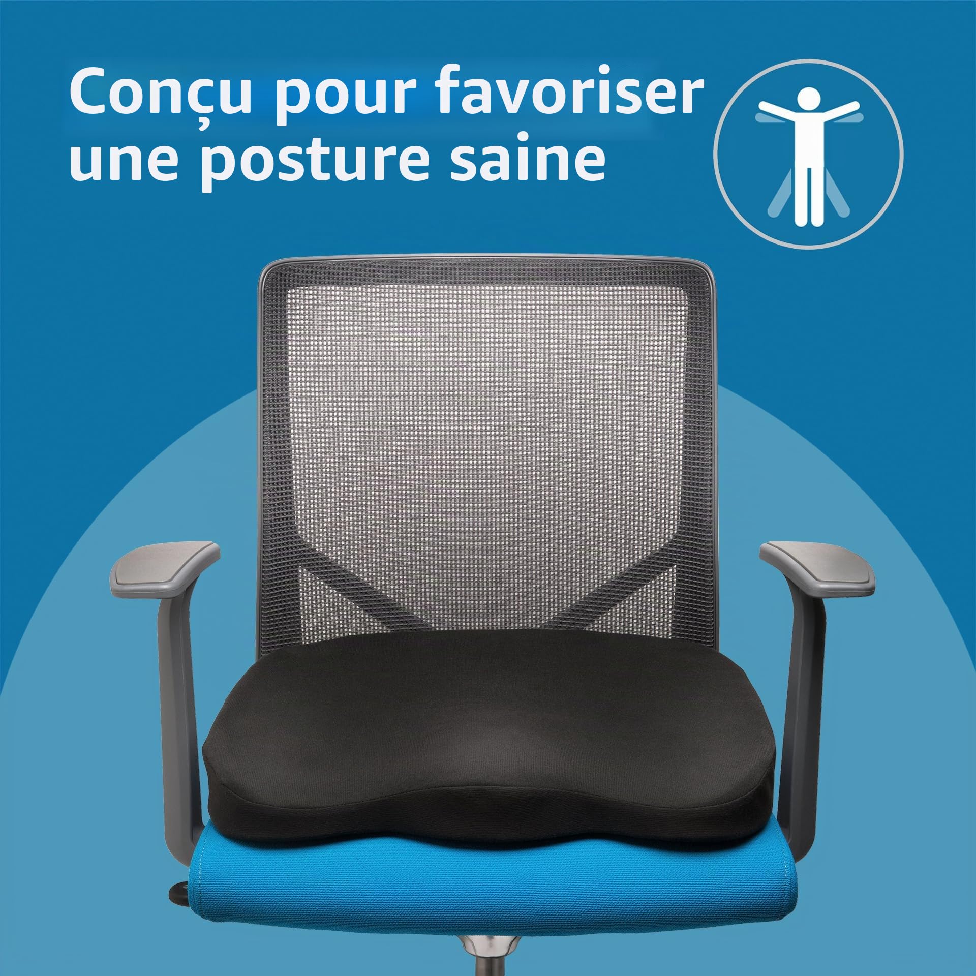 Kensington Coussin Ergonomique à Mémoire de Forme, Noir - Soutien du bas du dos, Meilleure Posture, Idéal en cas de Sciatique, Base Anti-Dérapante (K55805WW)