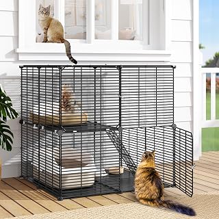 DWVO 2 Tier Cat Cage Indoor Playpen: DIY Metal Kennel for Cats, Kittens, Ferrets, Rabbits & Small Pets - Safe, Stable Enclosure